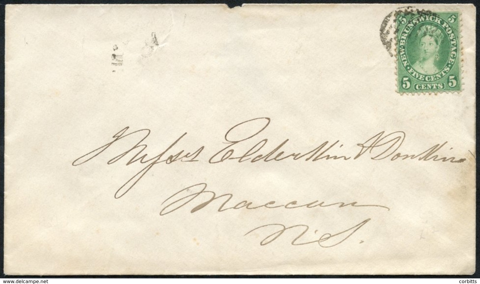 1866 Cover With A 5c Lightly Tied By A Barred Canceller With Saint John N.B JU.25.1866 And Amherst JU.26.1866 Cancels On - Sonstige & Ohne Zuordnung