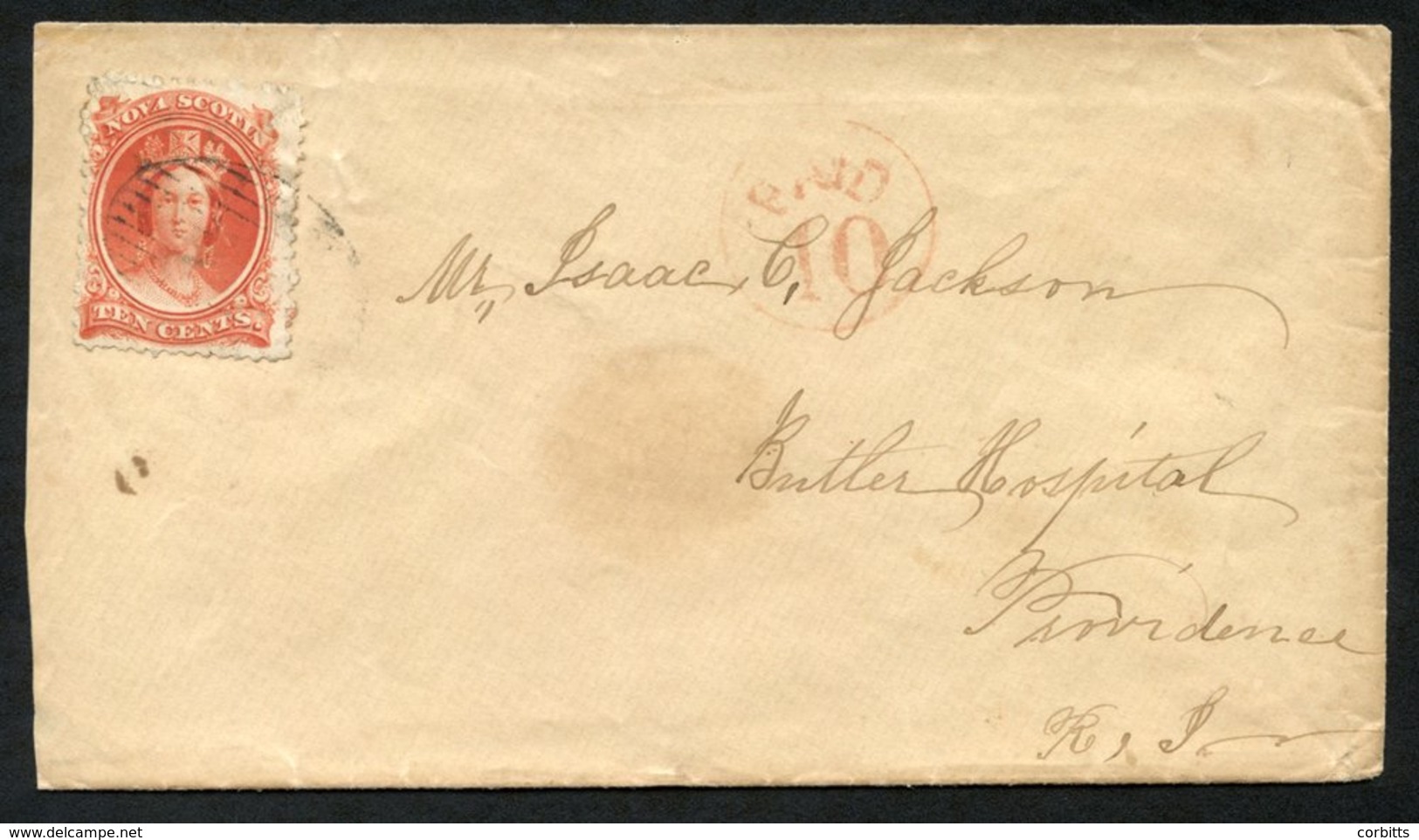 1862 Cover, Pictou (MA 8) To Providence, Rhode Island, With A 10c Lightly Tied By A Barred Cancel. A Red Circular 'PAID  - Sonstige & Ohne Zuordnung