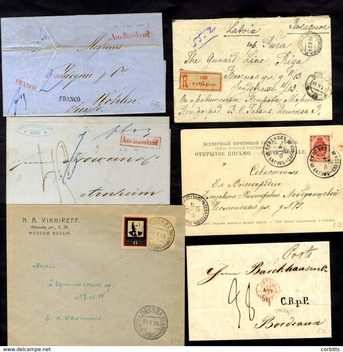 1847-61 Entires To Bordeaux, Wohlen (Switzerland) & Anaheim From St. Petersburg & Riga Respectively, Marks Incl. Boxed & - Sonstige & Ohne Zuordnung