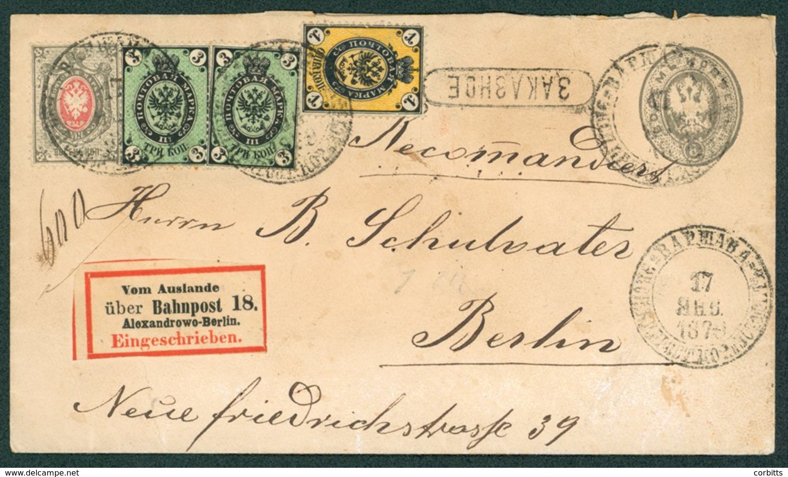 1879 8k Postal Stationery Envelope Uprated With Arms Perf 14½ X 15 1k, 3k (2) And 8k From St. Petersburg To Berlin Where - Sonstige & Ohne Zuordnung