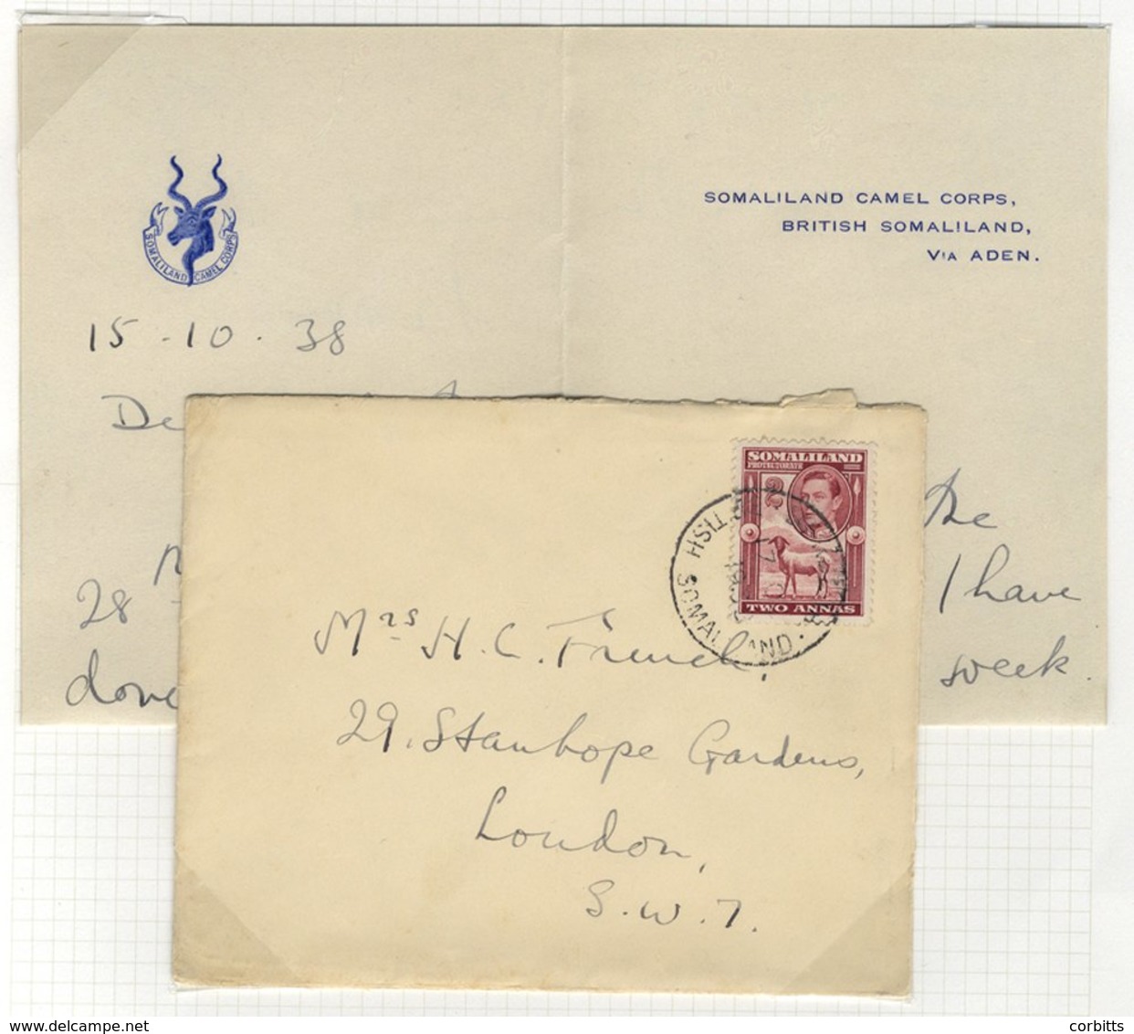 1938 Cover & Letter From The Humphrey French Correspondence From Burao To London With A 2a Cancelled 17.OCT.38. The Lett - Sonstige & Ohne Zuordnung