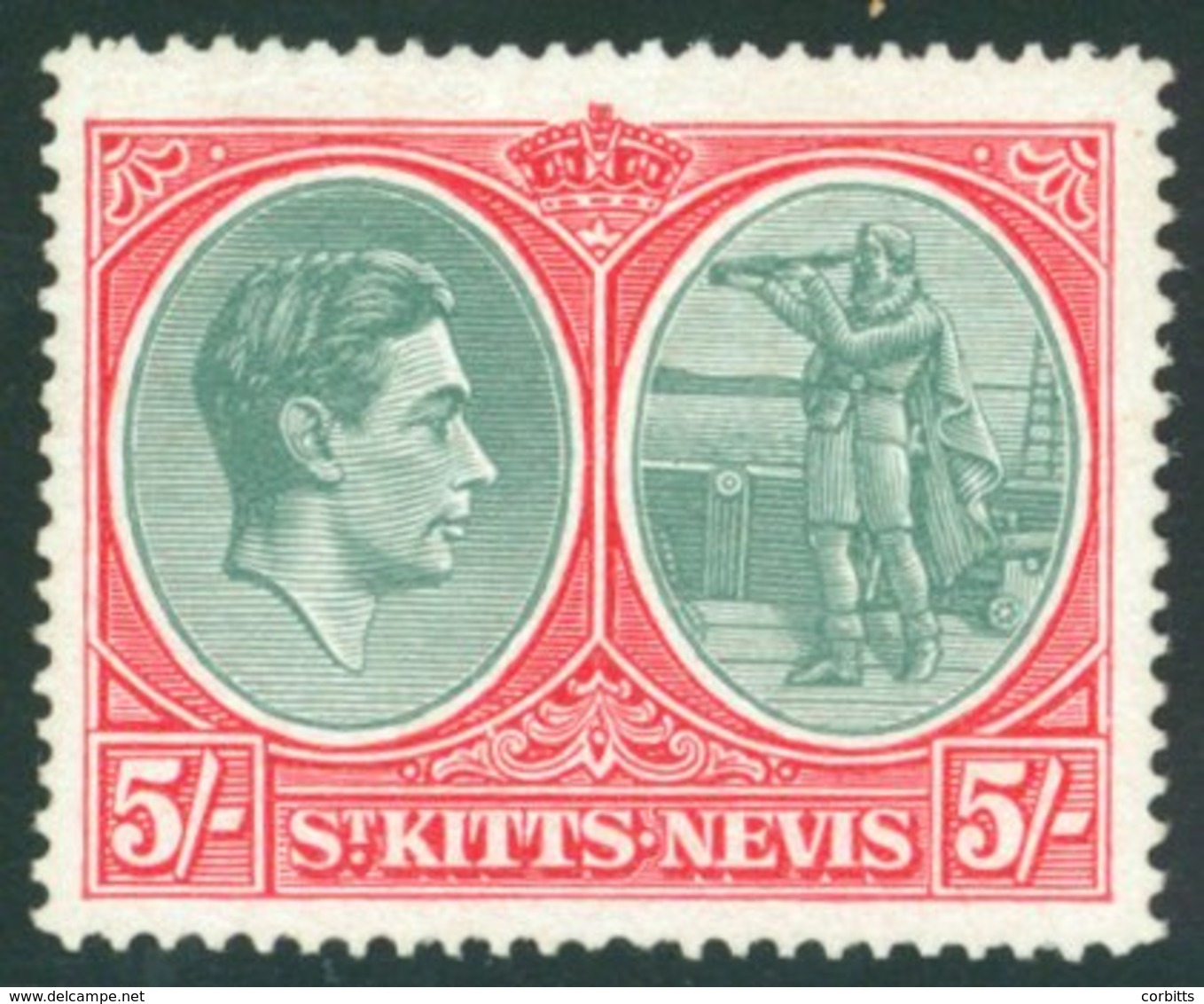 1938-50 5s Grey Green & Scarlet With 'break In Frame Above Ornament' (R2/4) UM, SG.77bb. Cat. £350. (1) - Sonstige & Ohne Zuordnung