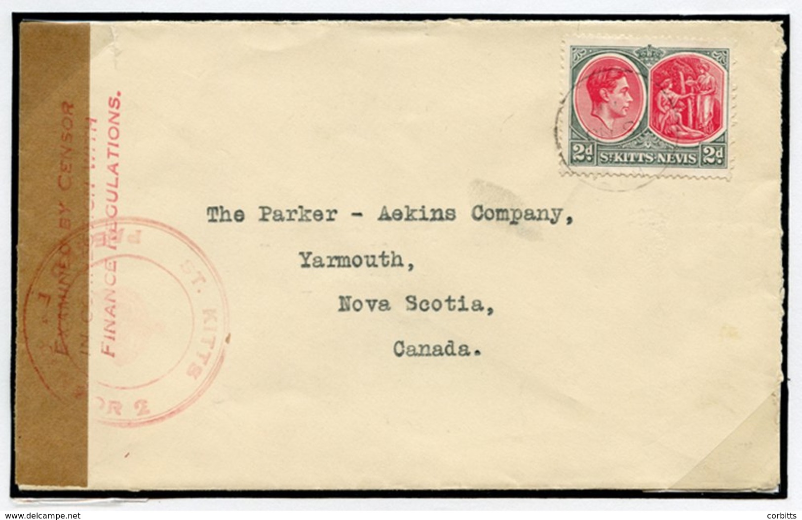 1941 (15 Mar) Envelope To Canada, Franked At 2d, Showing Brown Sealing Tape At Left Tied By Circular 'ST. KITTS/Crown/PA - Sonstige & Ohne Zuordnung