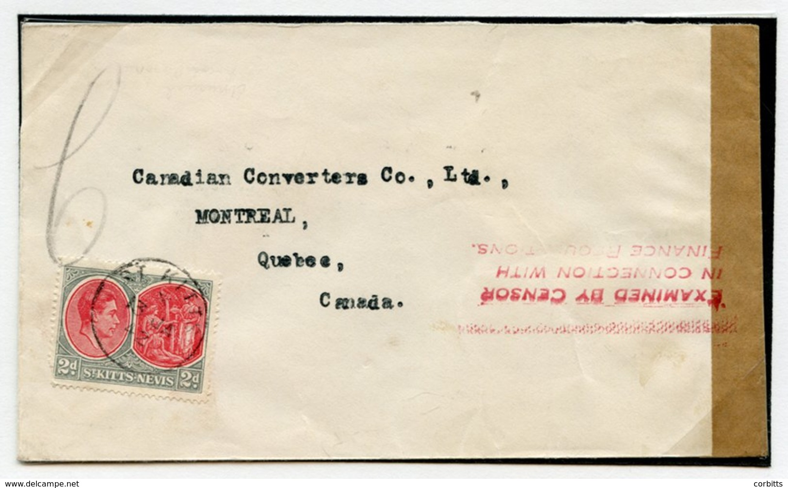 1942 (13 Jan) Envelope To Canada, Franked At 2d, Showing Brown Sealing Tape At Left Tied By 'EXAMINED BY CENSOR/IN CONNE - Sonstige & Ohne Zuordnung