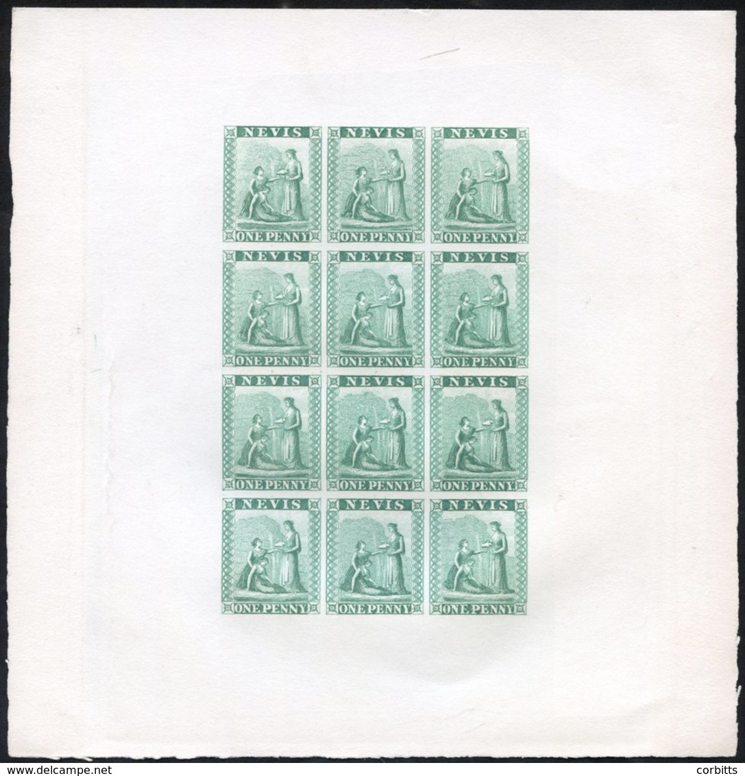 1862 (July) Recess, Imperf Colour Proof On Thick Card, 1d Green Complete Sheet, Fine. - Sonstige & Ohne Zuordnung