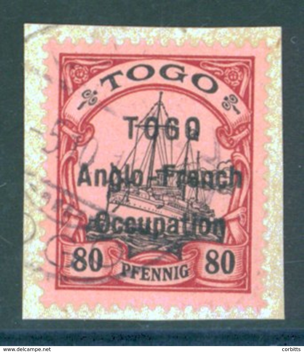 1914 Type 1 Opt By Catholic Mission 80pf Black & Carmine/rose 'Yacht' VFU On A Small Piece. SG.H9. Cat. £275. - Sonstige & Ohne Zuordnung