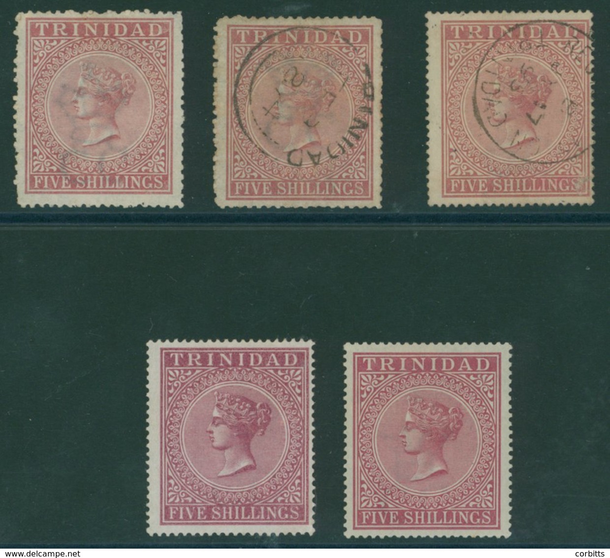 TRINIDAD 1869 CCC Pl.12½ 5s Rose Lake Fine Unused SG.87, Another Example FU, 1883-94 CCC Pl.14 5s Maroon VFU SG.113, Als - Sonstige & Ohne Zuordnung