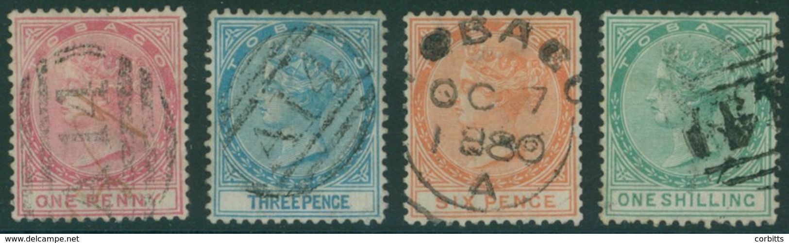 TOBAGO 1879 CCC Fiscals 1d Rose Barred Oval Numeral Cancel & Pen Cancel, 3d Blue Numeral Cancel, 6d Orange, Tobago C.d.s - Sonstige & Ohne Zuordnung