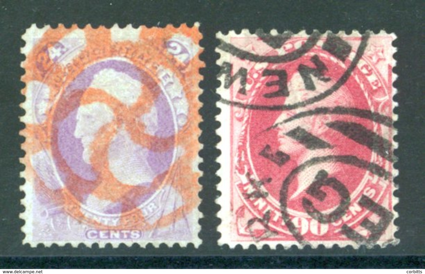 1870-71 Without Grill 24c Pale Violet & 90c Carmine Both Used, The 24c With Fancy Red Cancel. SG.155 & 157. - Sonstige & Ohne Zuordnung