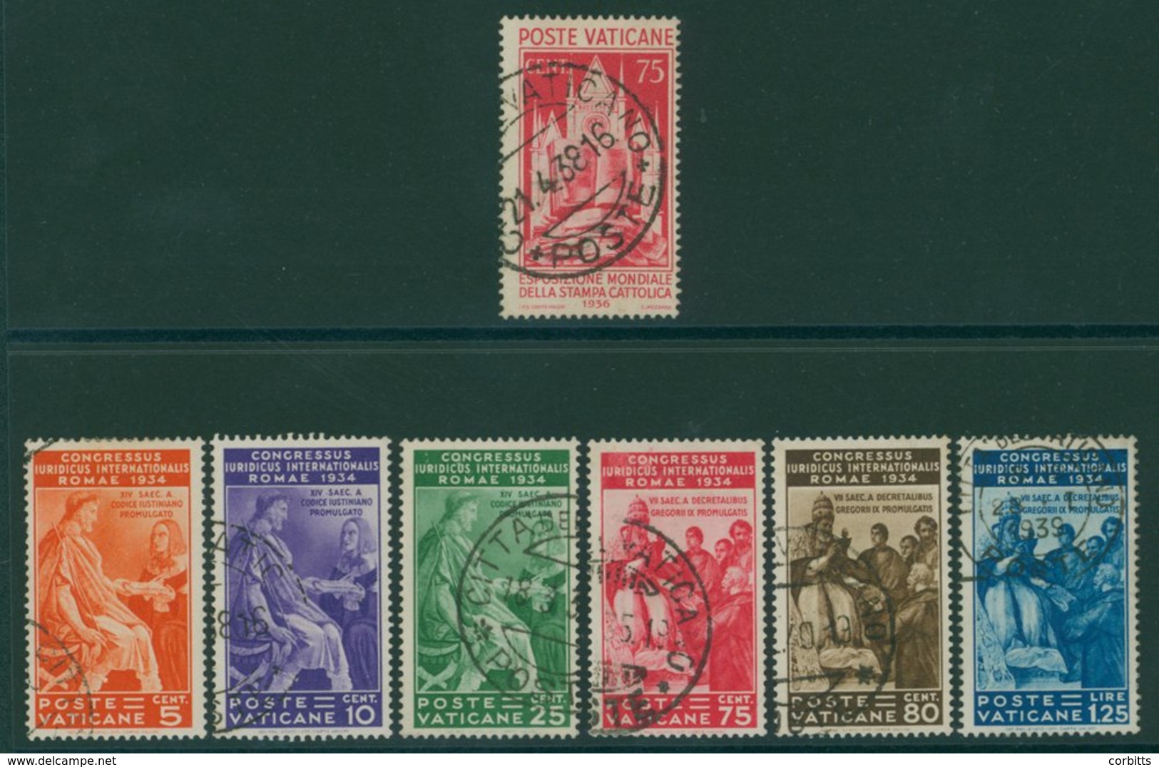 1935 Juridical Congress Set VFU, SG.41/6, 1936 Catholic Press 75c Carmine (key Value) VFU, SG.51. Cat. £260. (7) - Sonstige & Ohne Zuordnung