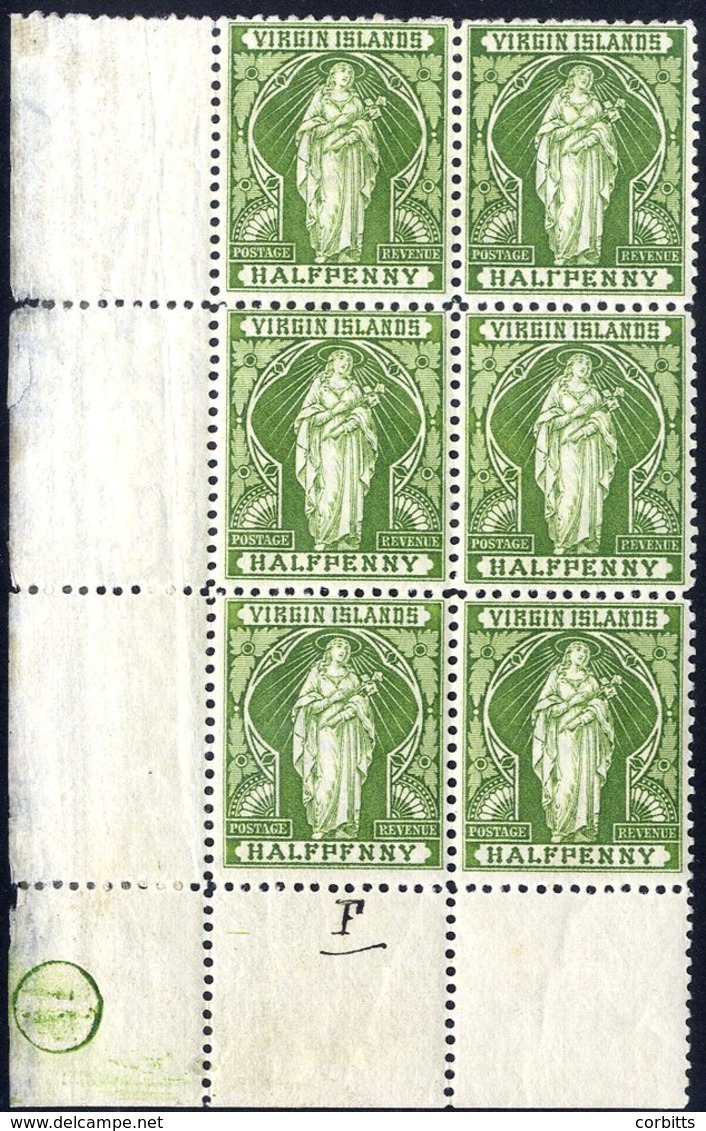 1899 ½d Yellow Green Lower Left Corner Marginal Block Of Six Incl. (2) Varieties - Lower Left Limb In 'F' Omitted (R8/2) - Sonstige & Ohne Zuordnung