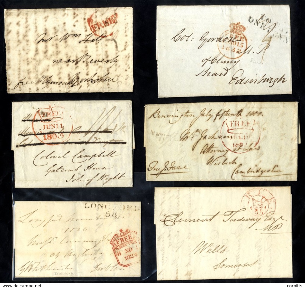 FREE FRANKS 1705-1839 Range Of 'Free' EL's & Fronts Incl. 1705 'Frank’ EL With Fine Small Bishop Mark, Circular,  'cartw - Sonstige & Ohne Zuordnung