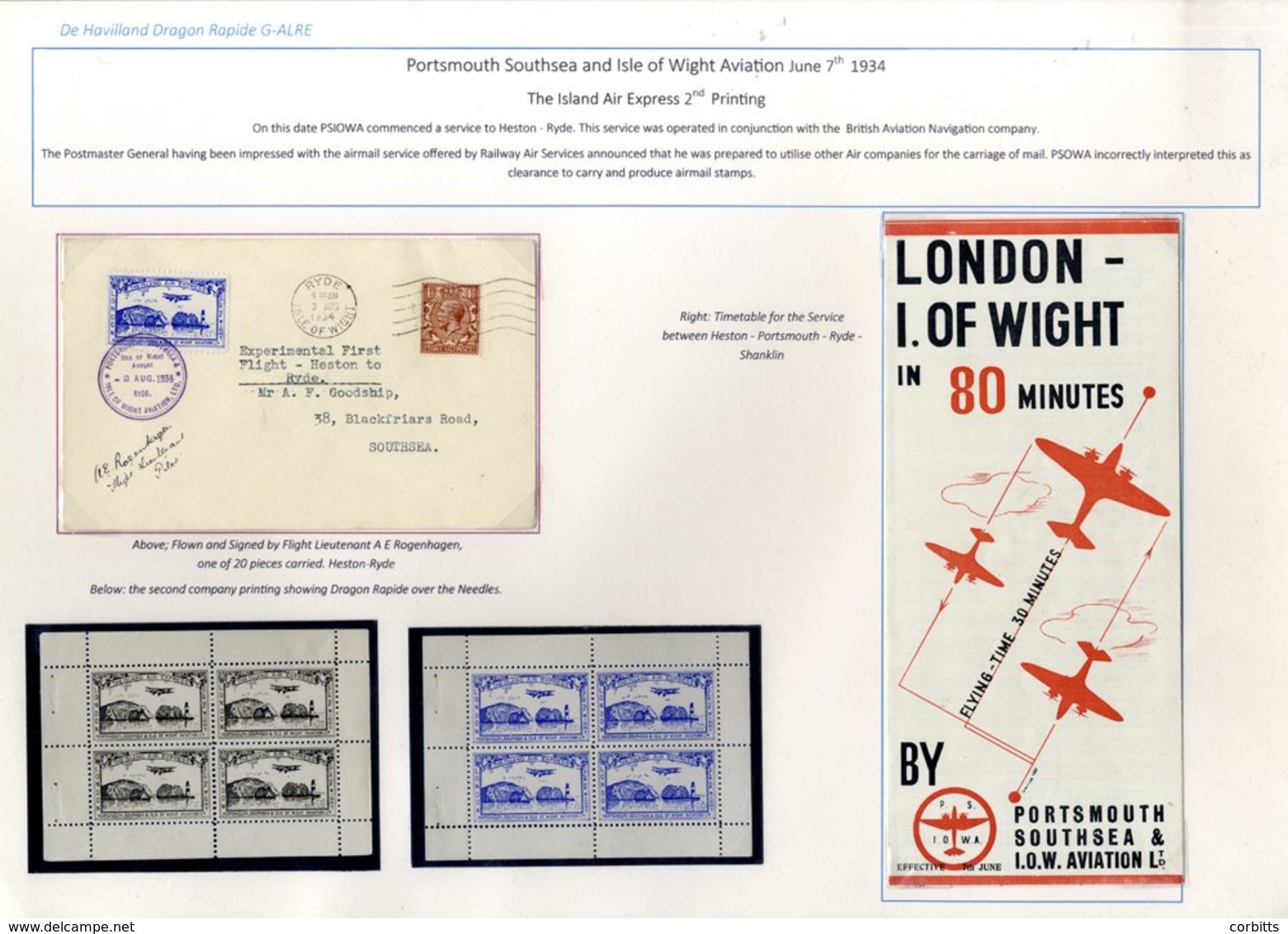 ISLE OF WIGHT AIRMAILS 1933-34 Collection Of Flown Covers & Ephemera Mainly Written Up On Large Display Leaves Incl. 193 - Sonstige & Ohne Zuordnung