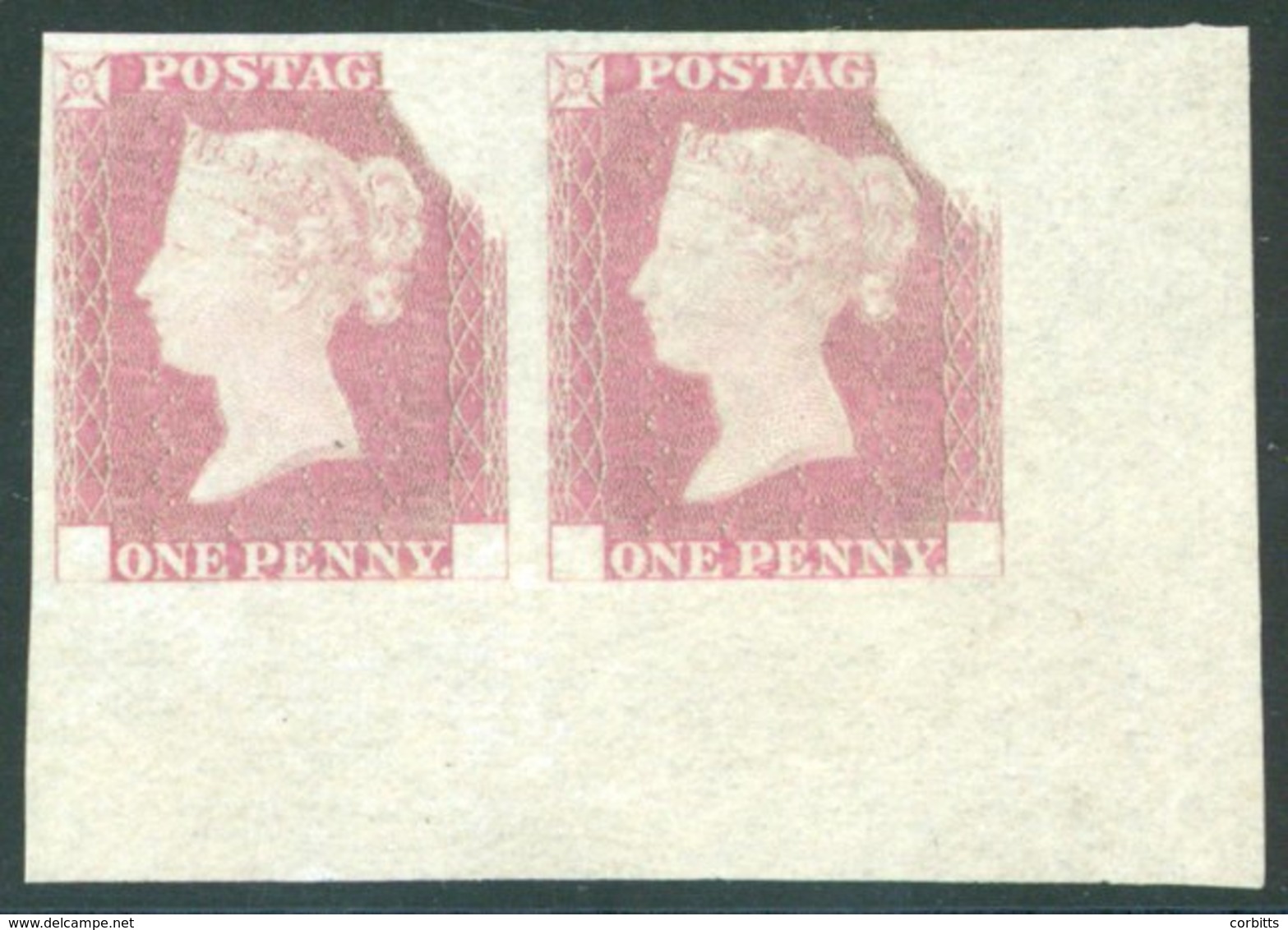 1841 1d Rainbow Trial (state 2) Superb Unused Corner Marginal Pair, Printed By Perkins Bacon On Thin Wove Paper In Rose- - Sonstige & Ohne Zuordnung