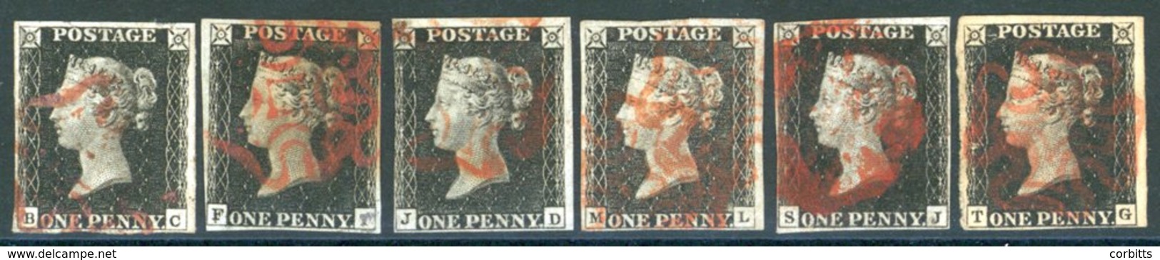 UNPLATED BC, F?, JD, ML, SJ & TG, All Cancelled In Red, Mainly Four Margins, Minor Faults. (6) - Sonstige & Ohne Zuordnung