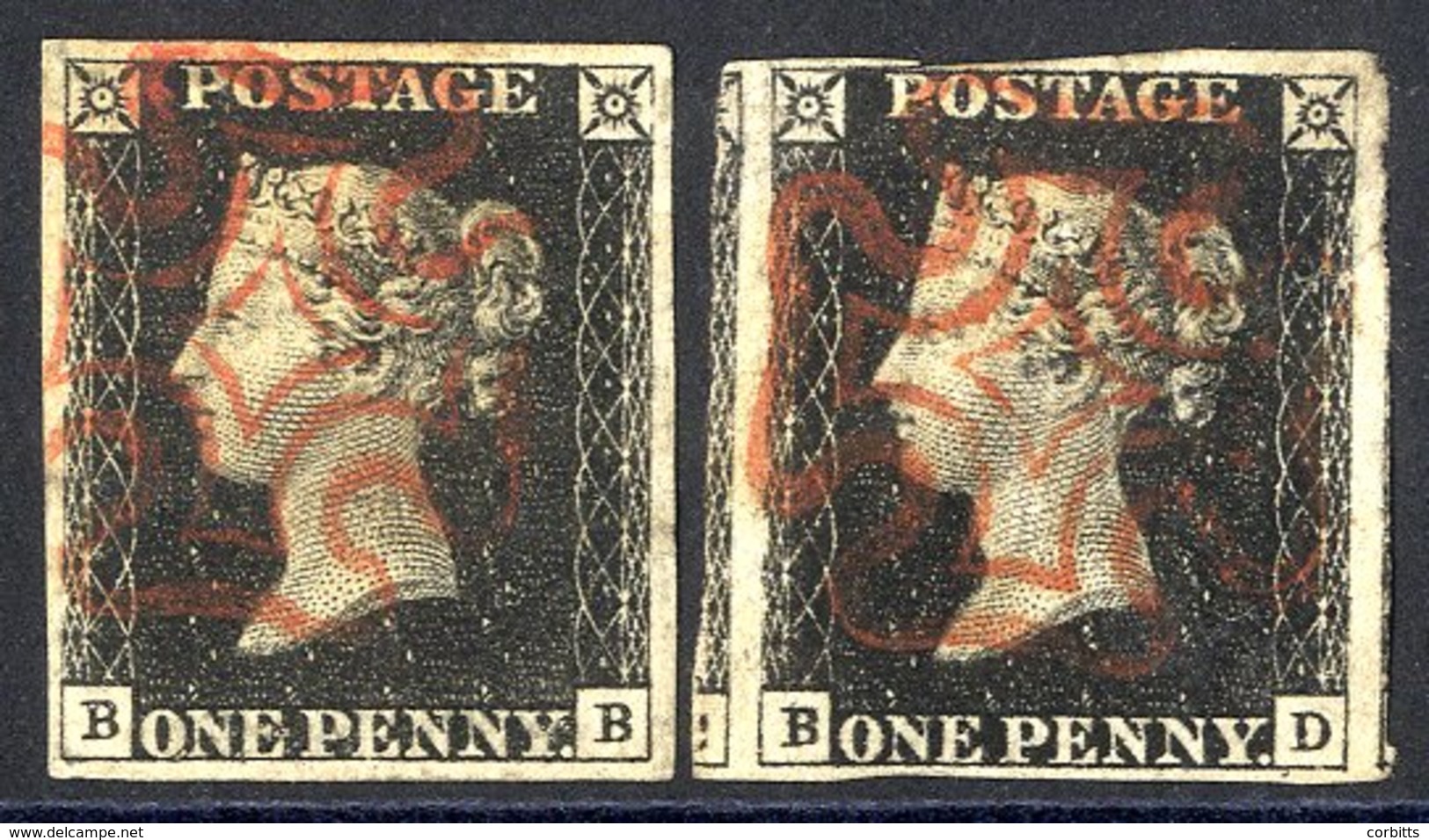 Plate 4 BB, Four Good Even Margins, Fine Red MC, Crease, BD Mainly Good To Huge Margins, Scissor Cut Into Design At Top, - Sonstige & Ohne Zuordnung