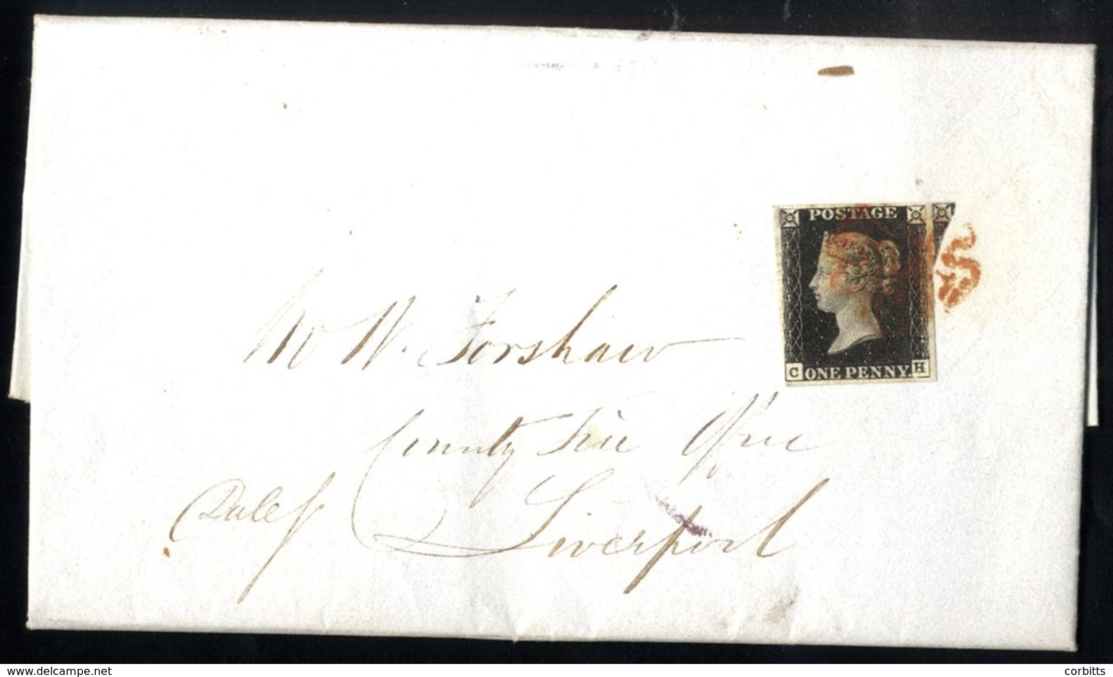 1841 Entire Letter From London Country Fire Office To Liverpool Franked Plate 4 CH, Good To Large Margined Example, Smal - Sonstige & Ohne Zuordnung