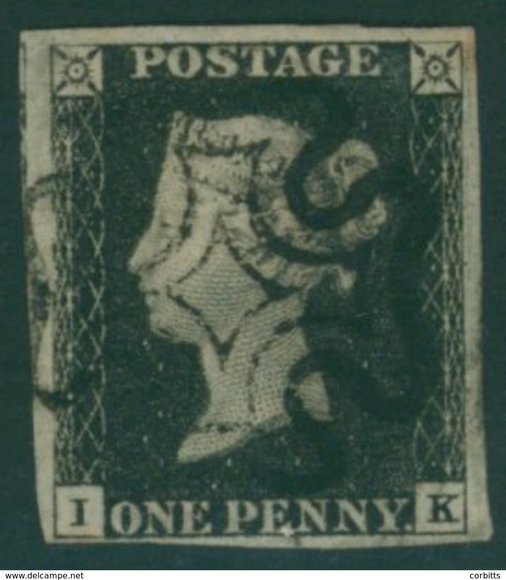 Plate 4 IK, Good To Large Margins, Small Portion Of Adjoining Stamp Visible At Left Side, Superb Central Black MC. (1) - Autres & Non Classés