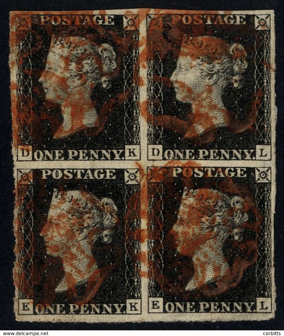 Plate 7 DK/EL BLOCK OF FOUR, Good To Large Margins, A Little Ragged At Left Side But Intact, Cancelled By Red MC. - Sonstige & Ohne Zuordnung