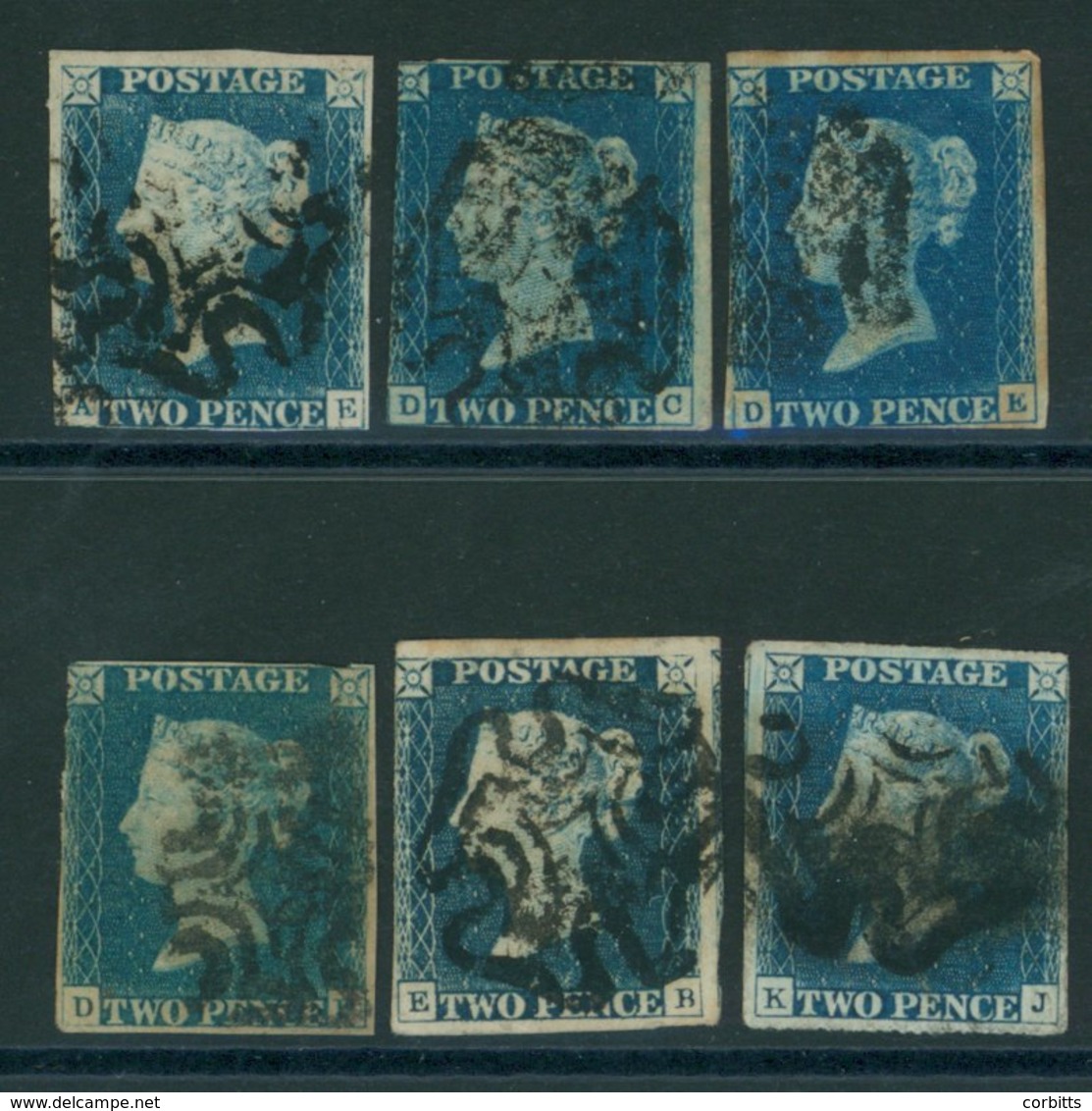 UNPLATED AE, DC, DE, DF, EB (steel Blue) & KJ Mainly Three Margins, All Cancelled Black MC. (6) - Sonstige & Ohne Zuordnung