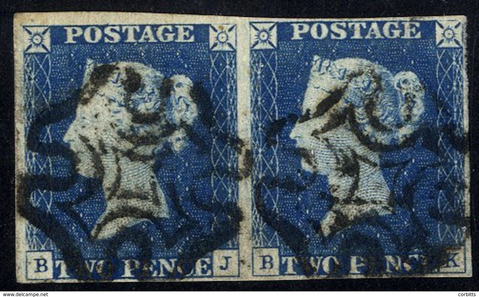 Plate 1 BJ/BK Horizontal Pair Clear To Large Margins, Cancelled Black MC's. - Sonstige & Ohne Zuordnung