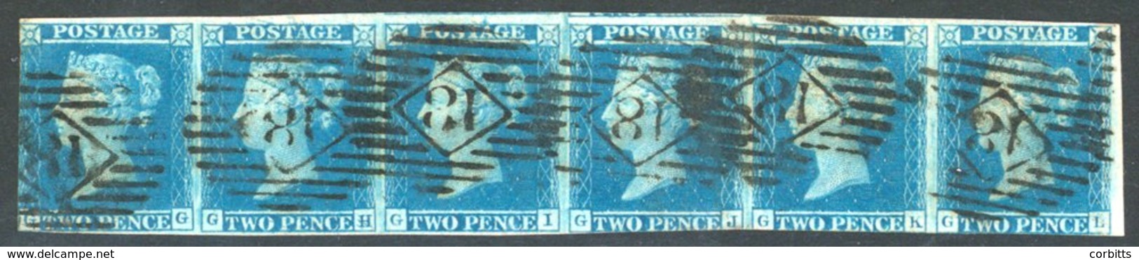 Plate 3 GG-GL Horizontal Strip Of Six, Cut Into Or Good To Large Margins, London Barred Oval Numeral Cancels, Quite Attr - Sonstige & Ohne Zuordnung