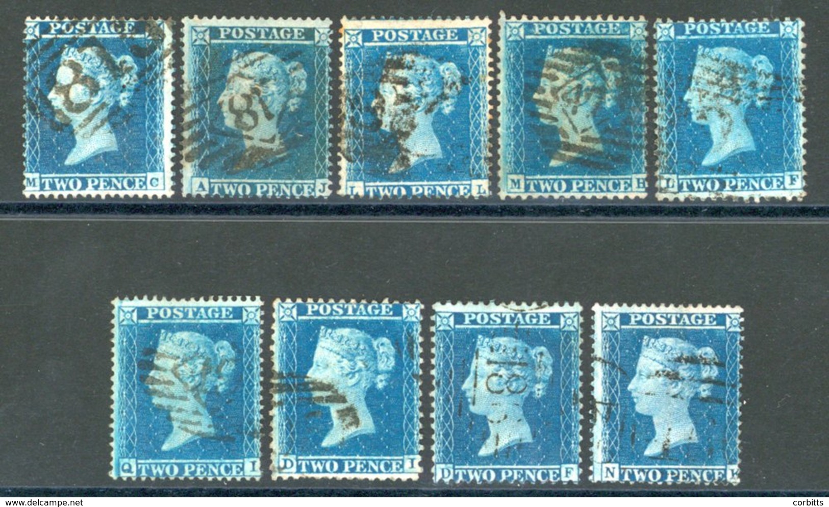 1854-58 2d Blues MD SG.19, LL SG.20, AJ SG.20a, MH SG.23, LF SG.23a, QI SG.27, DI SG.34, DF SG.35, DK SG.36a, Good To FU - Sonstige & Ohne Zuordnung