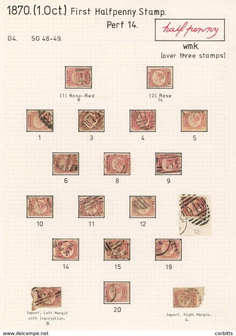 1870 ½d Rose Red, Full Set Of Plates, Pl.9 Being Clear & Quite Well Centred, Few Extras Incl. Part Marginal Inscription  - Autres & Non Classés