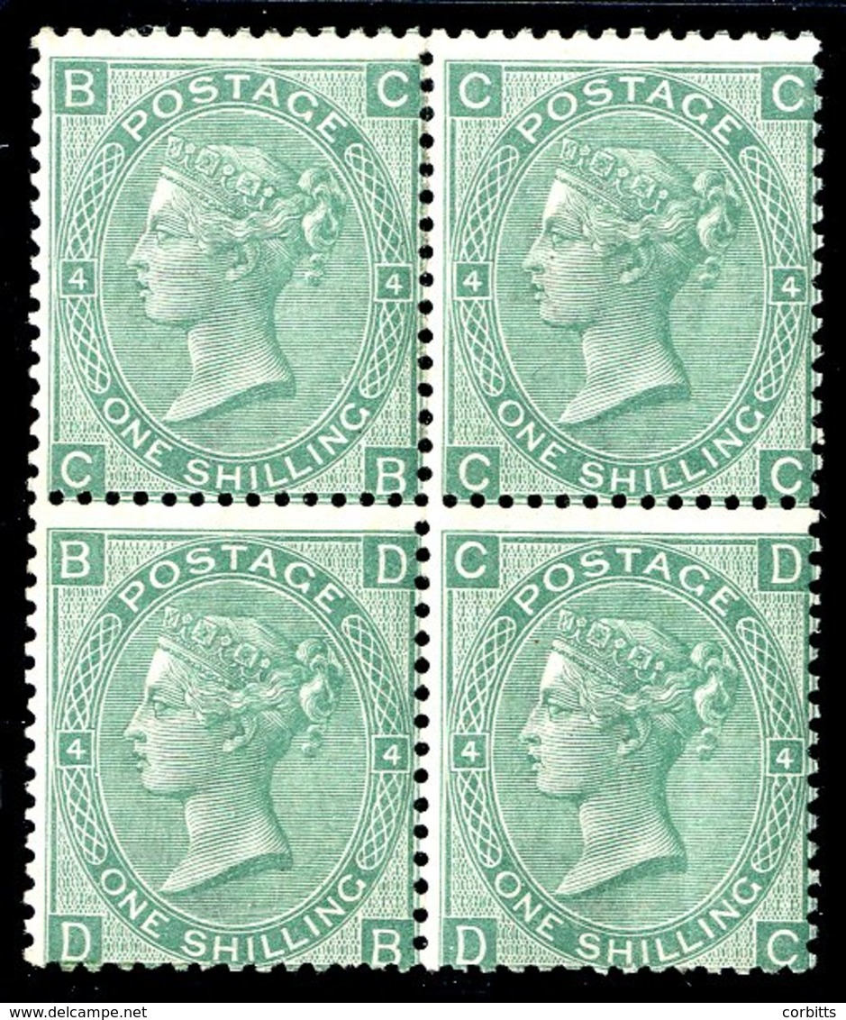 1867 Wmk Spray 1s Green Pl. 4 Fresh M Block Of Four CB/DC, Centred Low. SG.117. Cat. £6000. (4) - Sonstige & Ohne Zuordnung