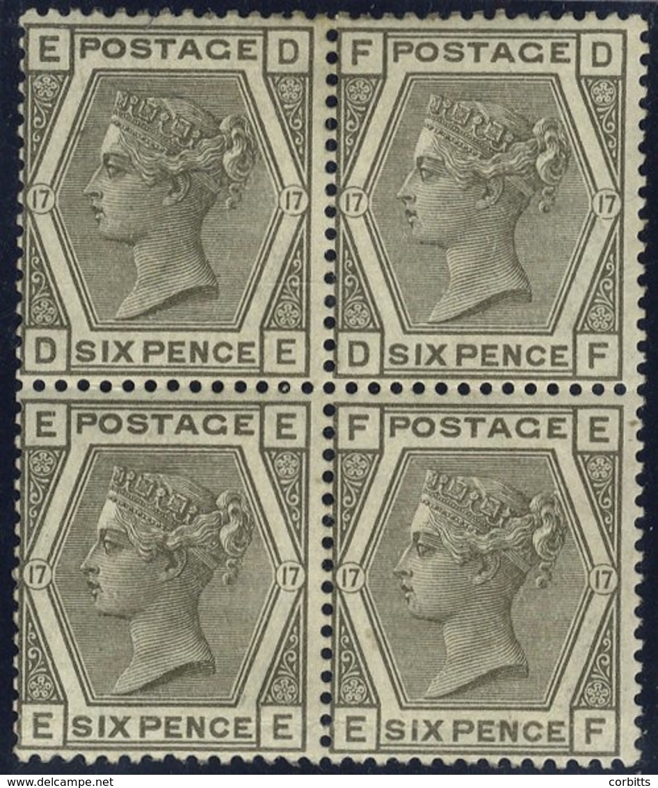 1881 6d Grey Pl.17 (DE-EF) Wmk Crown, M Block Of Four, Some Gum Toning & Lower Pair With Horizontal Crease, Still An Att - Sonstige & Ohne Zuordnung