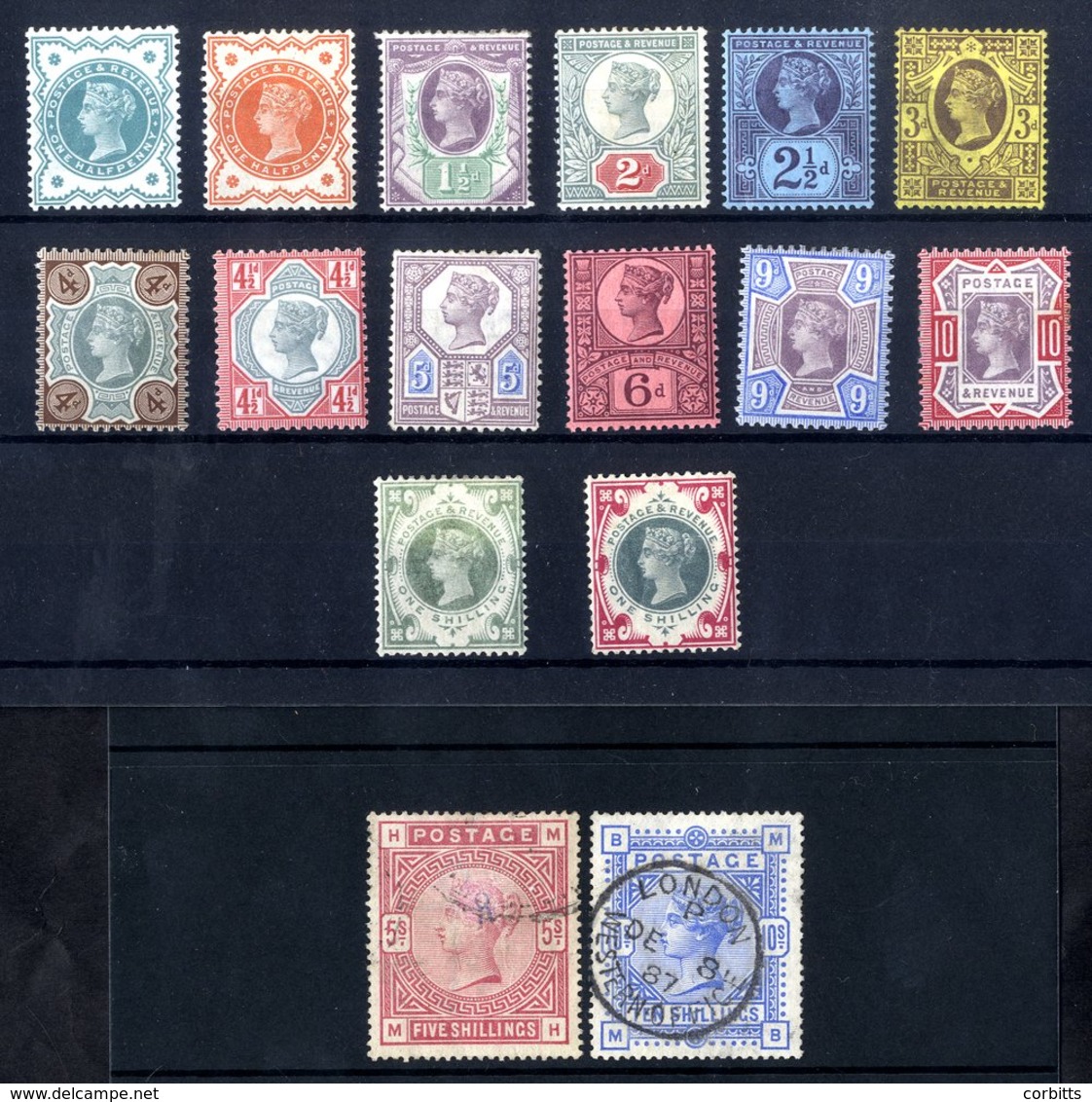 1883 5s Rose U & 10s Ultramarine FU (both Faults), 1887 Jubilee Set - Faults. SG.180, 183, 197/214. (16) - Sonstige & Ohne Zuordnung