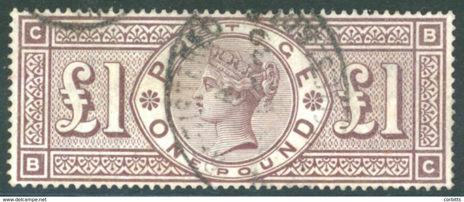 1884 Wmk Crowns £1 Brown-lilac BC, VFU With Oval Registered Cancel, Good Strong Colour, SG.185. - Sonstige & Ohne Zuordnung