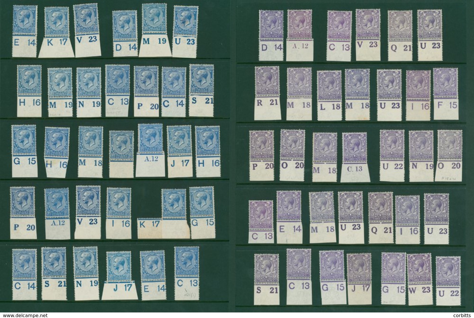 1912 Royal Cypher M Controls ½d Singles (82), Pairs (6), Strips (11), 1d Singles (143), Strips/blocks/pairs (9). 1½d Sin - Sonstige & Ohne Zuordnung