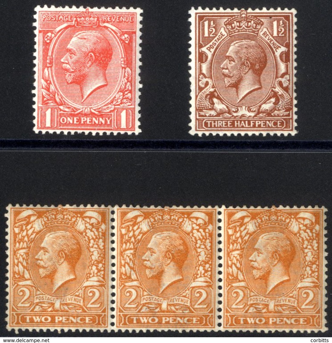 1912 Royal Cypher 1d & 1½d Both M With Reversed Wmk (Cat.£145), SG.357wj & 362wj, Also 2d Die I Strip Of Three UM, With  - Sonstige & Ohne Zuordnung