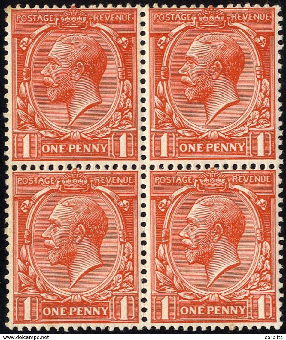 1912 1d Orange Vermillion, Fine M, Block Of Four (2 Cat. £675+. 2 UM) Spec N16 (15) RPS Cert (2013) Cat. £675+ (4) - Sonstige & Ohne Zuordnung