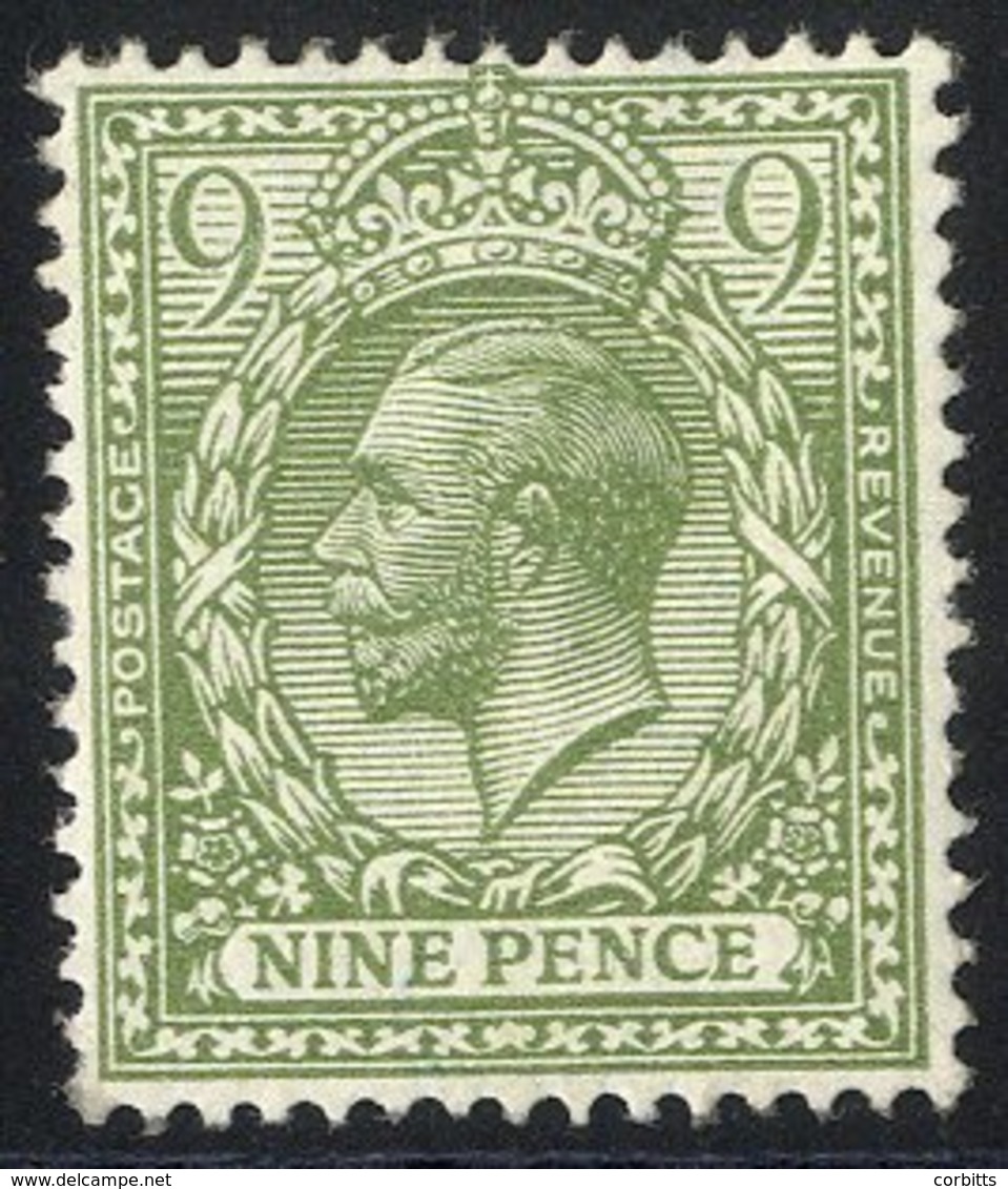 1912 9d Pale Olive Green UM, SG.393b. Cat. £250. (1) - Autres & Non Classés