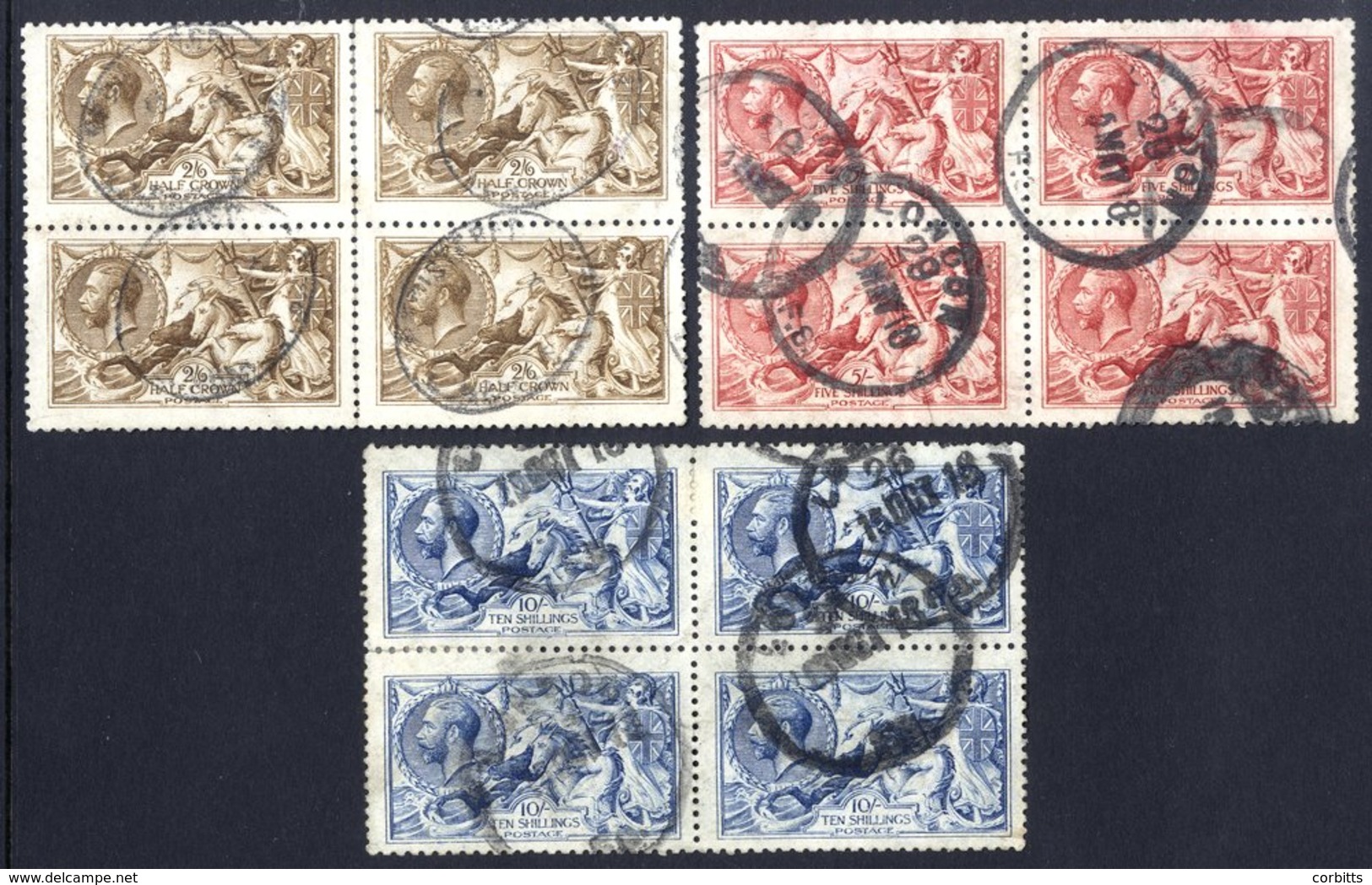 1915 DLR 2/6d, 5s & 10s Well Centred Used Blocks Of Four, A Few Divided Perfs, The 5s Wrinkled On Two, Above Average For - Sonstige & Ohne Zuordnung