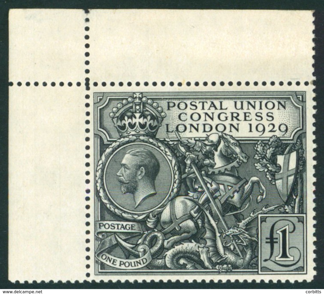 1929 PUC £1 Corner Marginal UM, SG. 438 (1) - Sonstige & Ohne Zuordnung