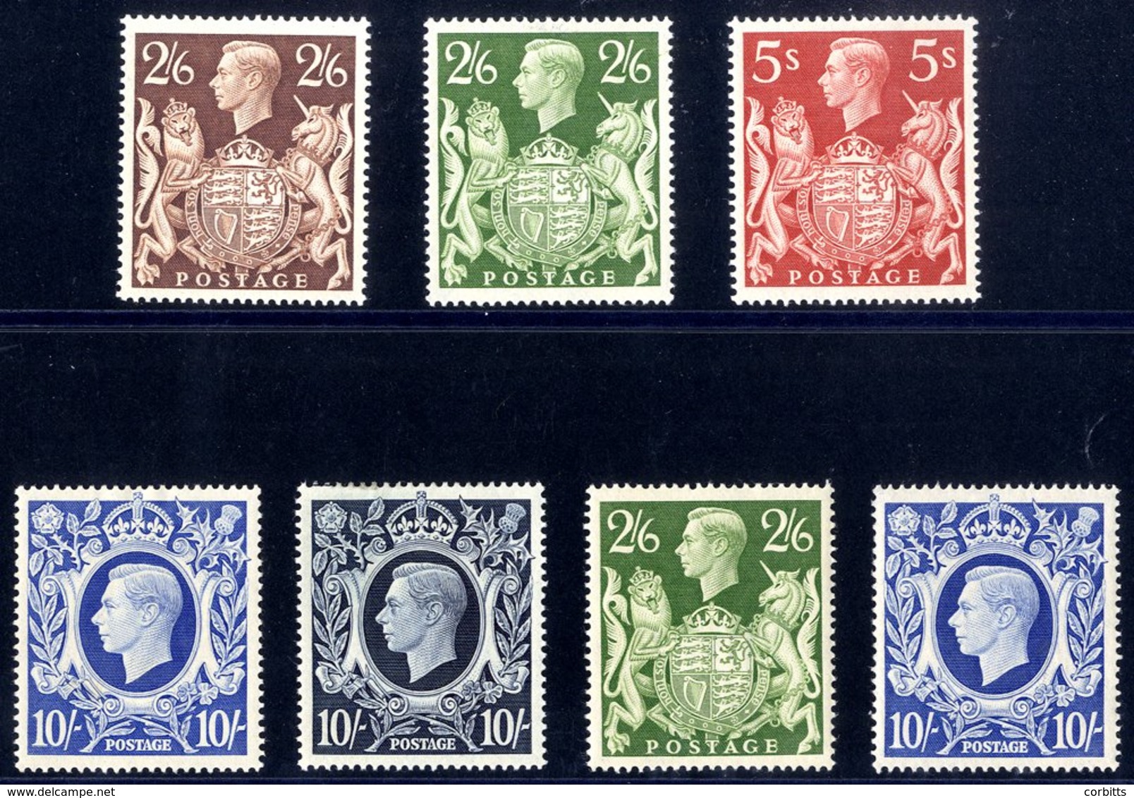 1939 High Value Set (excl. £1 Value) M, Extra 2/6d Green & 10s Ultramarine UM. SG.476/478b. - Autres & Non Classés