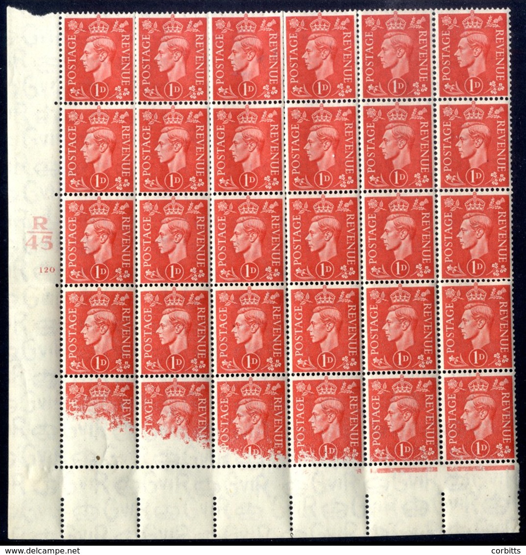 1941 1d Pale Scarlet Lower Left Corner Marginal Control Block Of Thirty, UM Showing DRY PRINT On The Bottom Row Of Stamp - Sonstige & Ohne Zuordnung