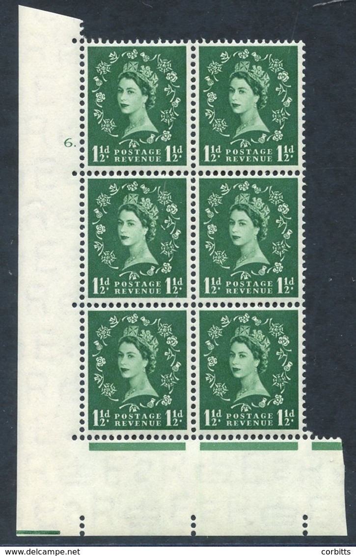 1952 Tudor Crown 1½d Green (SG.517) Cyl. 6 Dot, Block Of Six Incl. The Butterfly Flaw. Spec. S25c. Cat. £800 - Sonstige & Ohne Zuordnung