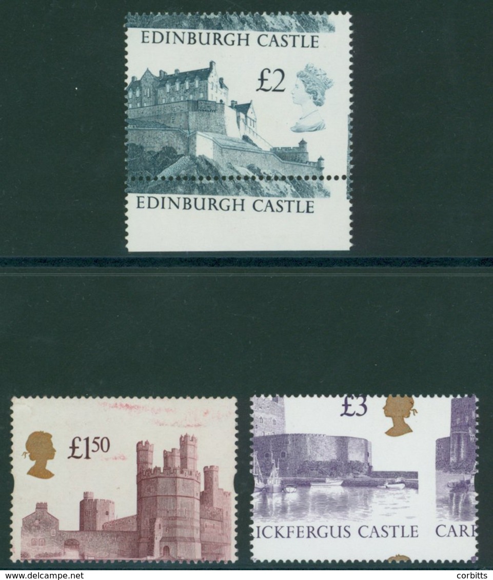 1988 £2 Castle & 1994 £1.50 & £3 Castles, Each With A Significant Mis-perf Error, SG.1412, 1612 & 1613a. (3) - Autres & Non Classés