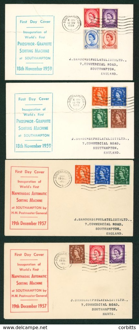 1957 Graphite Set Of Six On Two Display FDC's Southampton 'S' Machine Cancels, Also The 1959 Phosphor Graphite Set Also  - Sonstige & Ohne Zuordnung