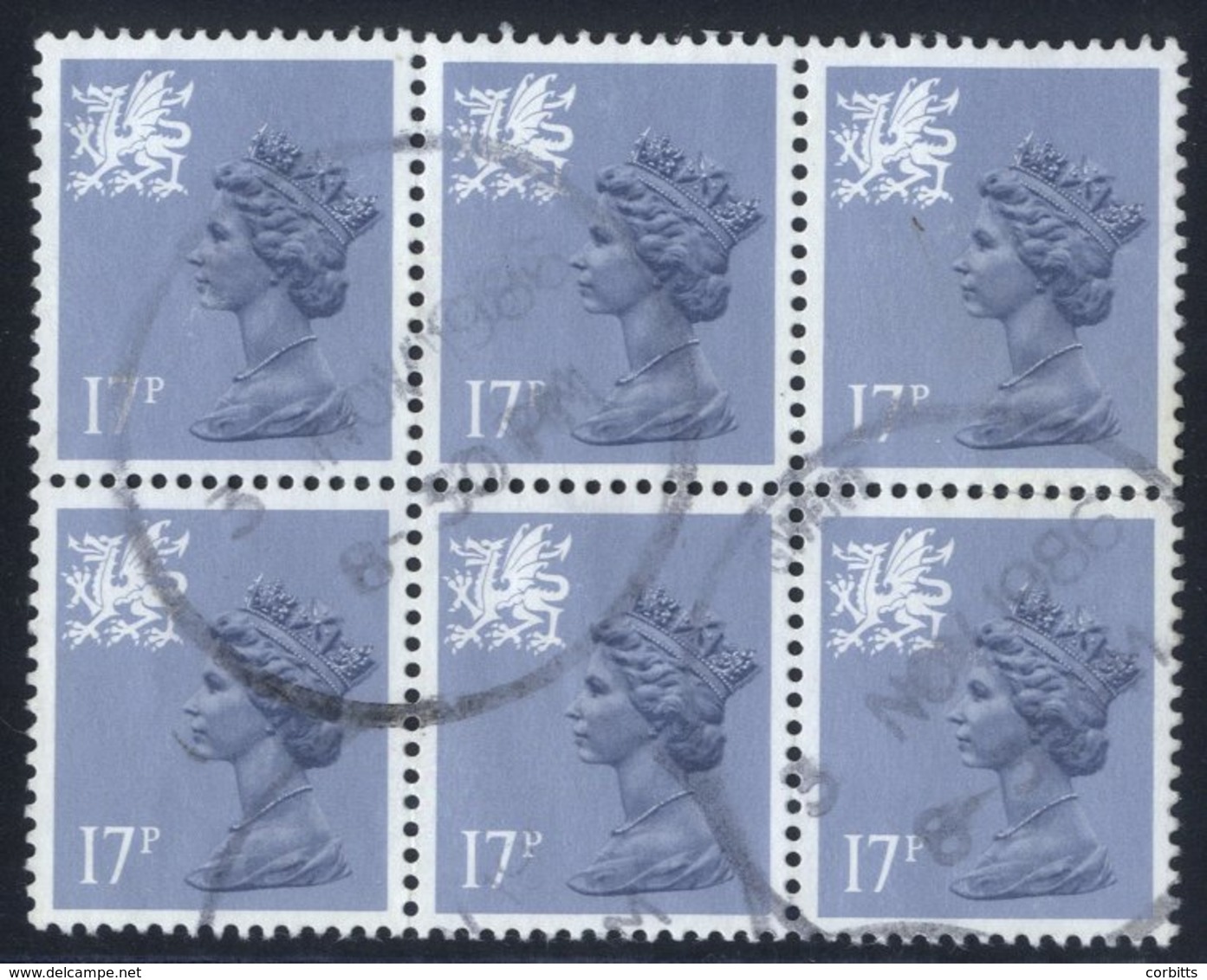 WALES 1986 17p Grey Blue Type II, FU, Block Of Six, SG.W44a, Scarce Multiple. Cat. £300+. (6) - Sonstige & Ohne Zuordnung