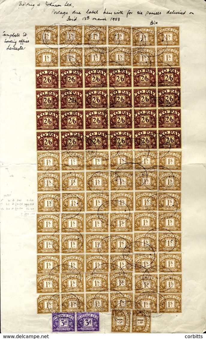 1953 Sheet 8"x13" Bearing Payment For Six Parcels Made Up With 3d SG. D30 X 2, 1s Ochre SG. D39 X 62 (6 Are Creased) & 2 - Autres & Non Classés