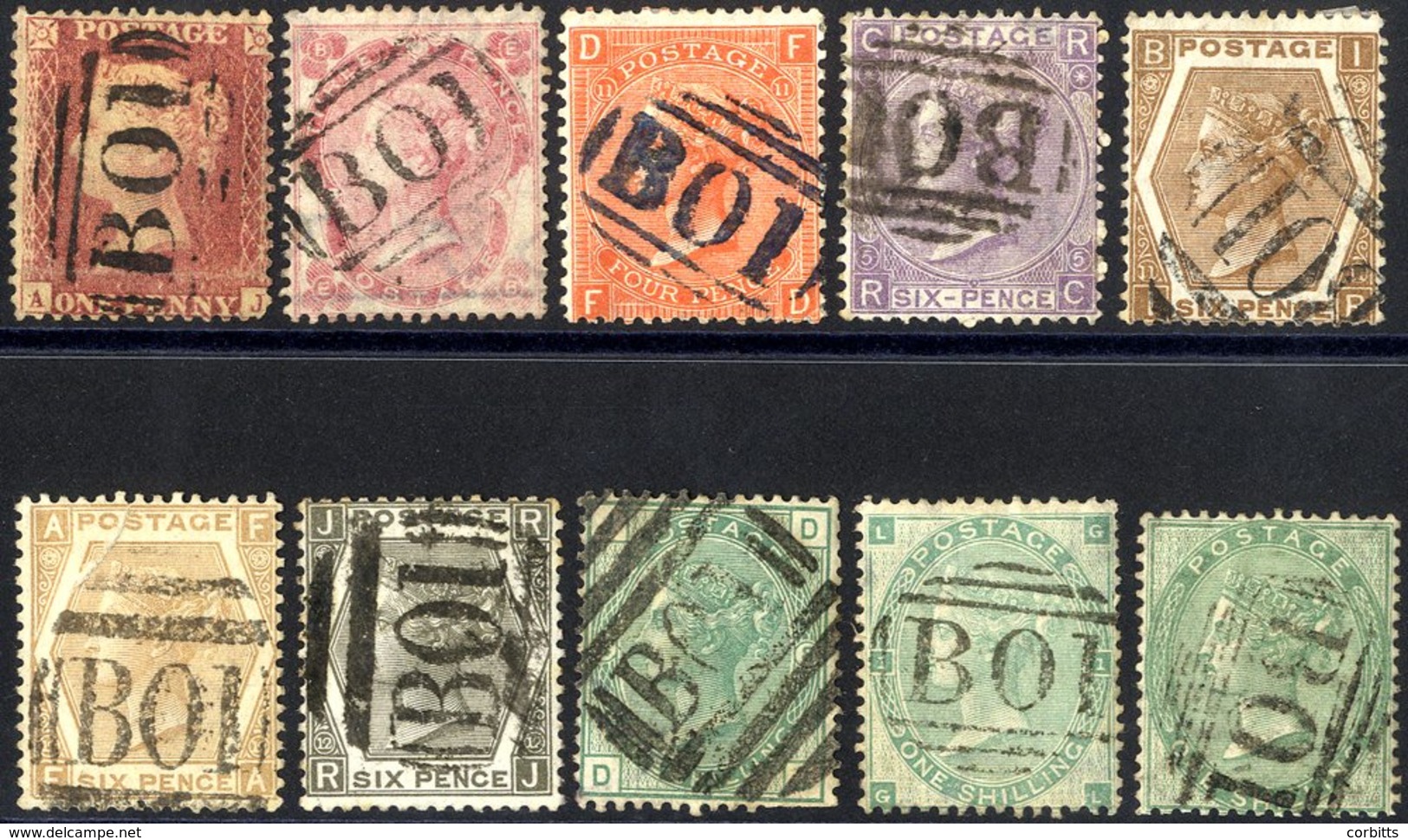 EGYPT Alexandria Cancelled BO1 1855-57 1s, 1873 1s Pl.8, 6d Grey Pl.12 6d Buff Pl.12, 6d Lilac Pl.5, 6d Chestnut Pl.11,  - Altri & Non Classificati