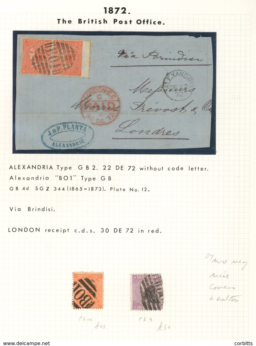 EGYPT 1872 Cover Front To London Franked 4d Pair Plate 12, 1878 Front Bearing 2½d Plate 17 Also Single Stamps 4d Pl.14 & - Autres & Non Classés