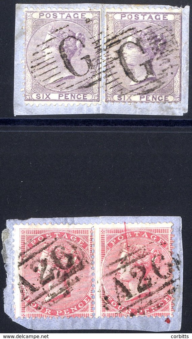 GIBRALTAR 1857-9 6d Lilac Two Singles On A Small Piece Each With Fine 'G' Cancellations. 1859-85 4d Rose Of 1857 Pair On - Sonstige & Ohne Zuordnung