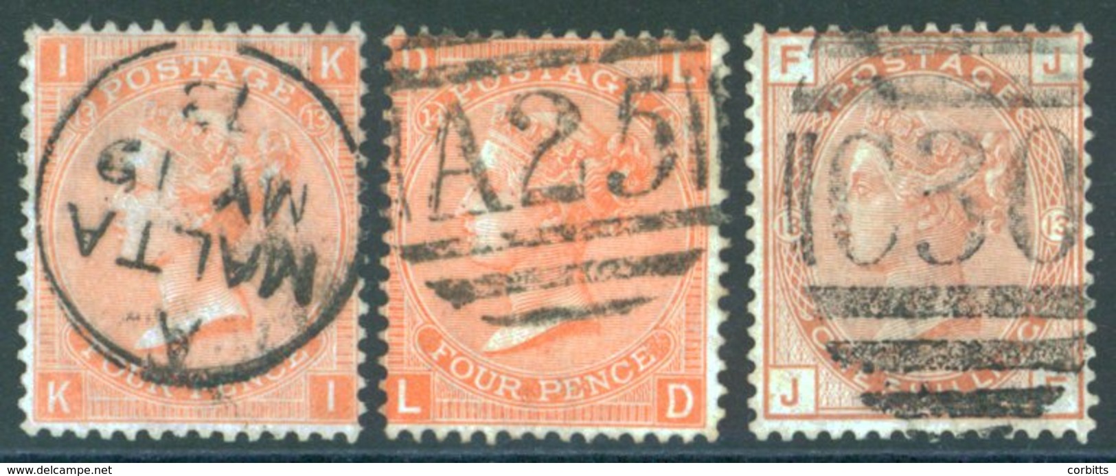 MALTA 1865 4d Vermilion Plate 13 Malta C.d.s, Pl. 14 A25, SG.249, Also Chile 1s Orange Brown Pl.13 Cancelled 'C30' Of Va - Autres & Non Classés