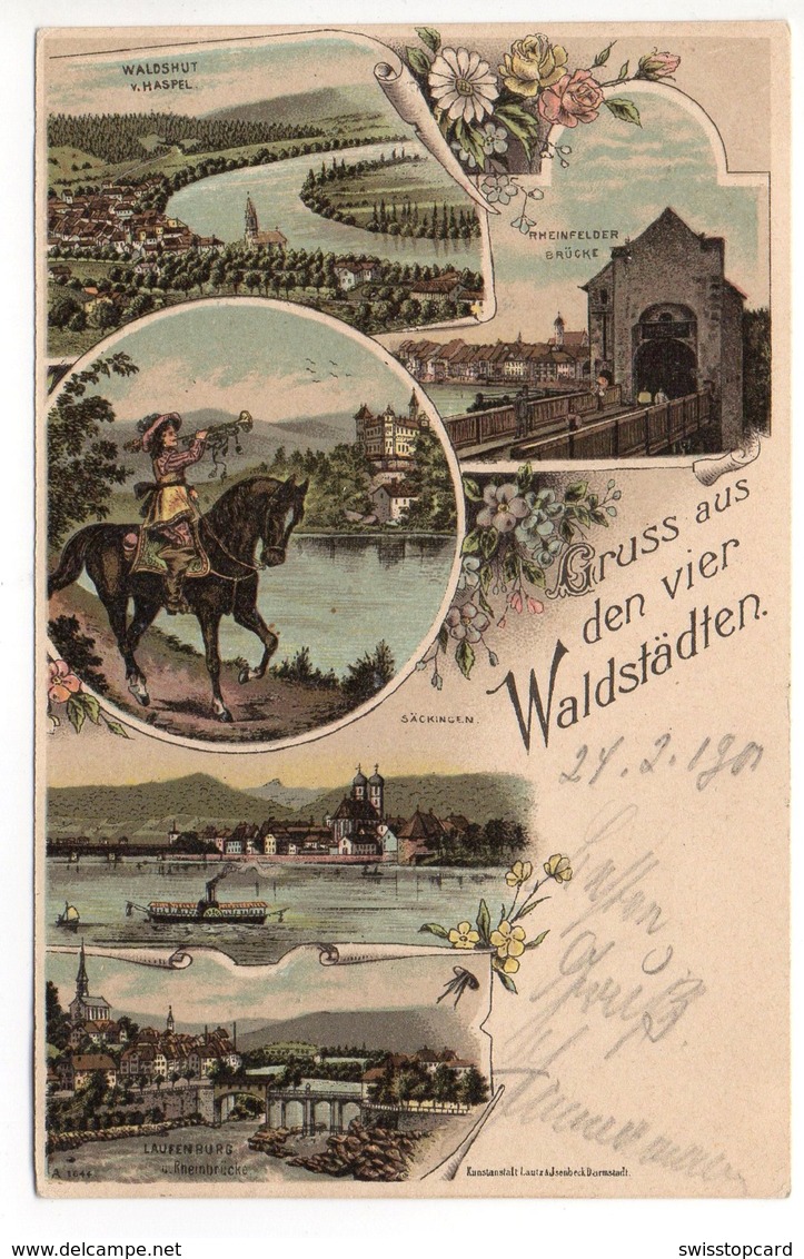 LITHO Gruss Aus Den Vier WALDSTÄDTEN Waldshut Rheinfelden Säckingen Laufenburg - Laufenburg 